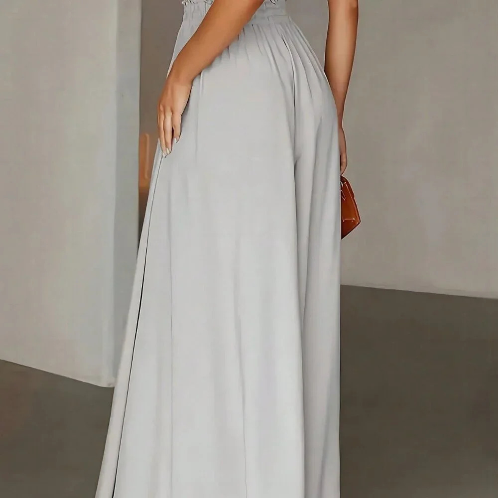 Grey Casual Women's Loose Wide Leg Pants With Pockets - Picture 2 of 3